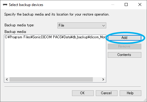 Display the dialog to select backup device