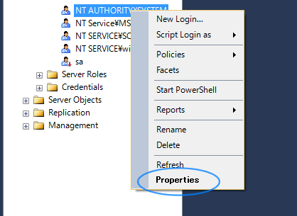 Right-click NT AUTHORITY\SYSTEM, and then select Properties