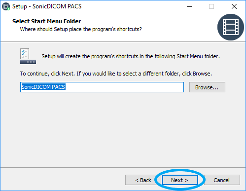 Select a folder to save a program's shortcut